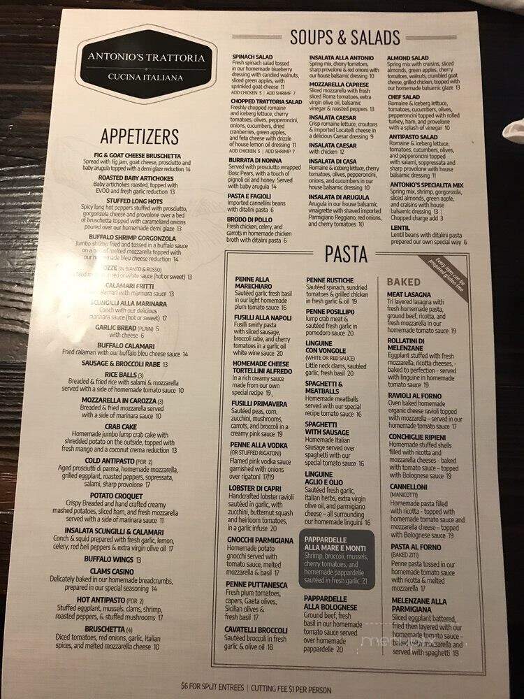 Antonio's Trattoria - Belmar, NJ menu_pic