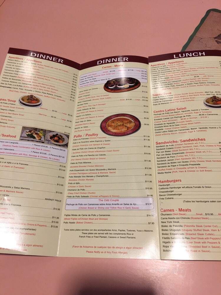 Centro Latino Restaurant - West New York, NJ menu_pic