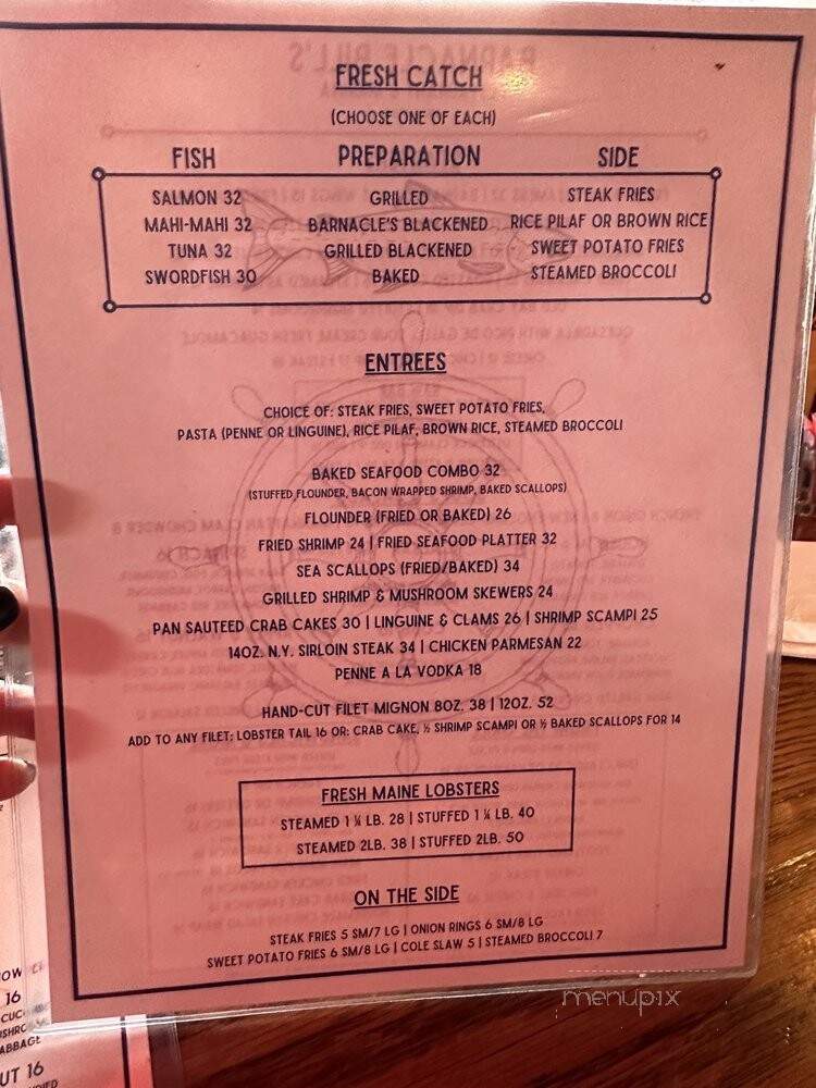 Barnacle Bill's Marina - Rumson, NJ menu_pic
