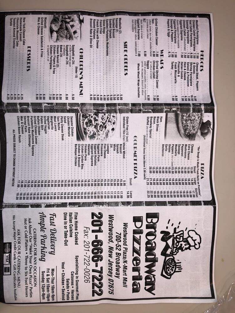 Broadway Pizzeria-Restaurant - Westwood, NJ menu_pic