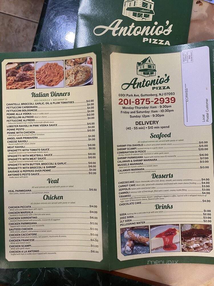 Antonio's Restaurant & Pizza - Guttenberg, NJ menu_pic