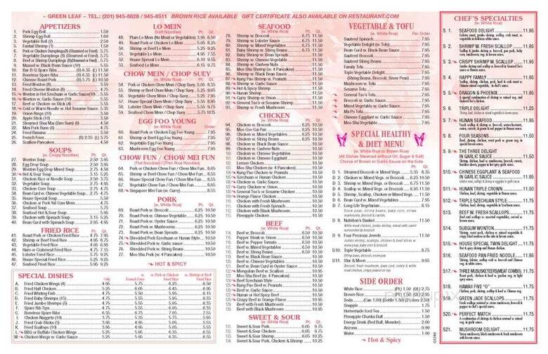 Green Leaf Restaurant - Fairview, NJ menu_pic