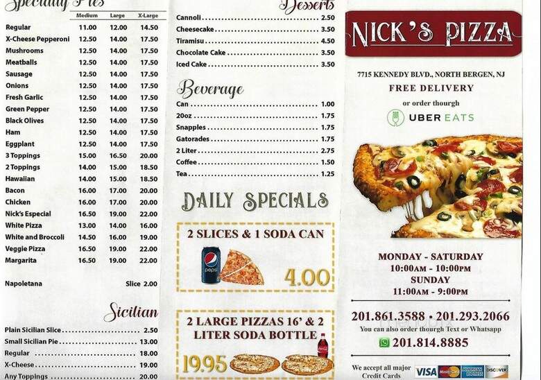 Nick's Pizza - North Bergen, NJ menu_pic