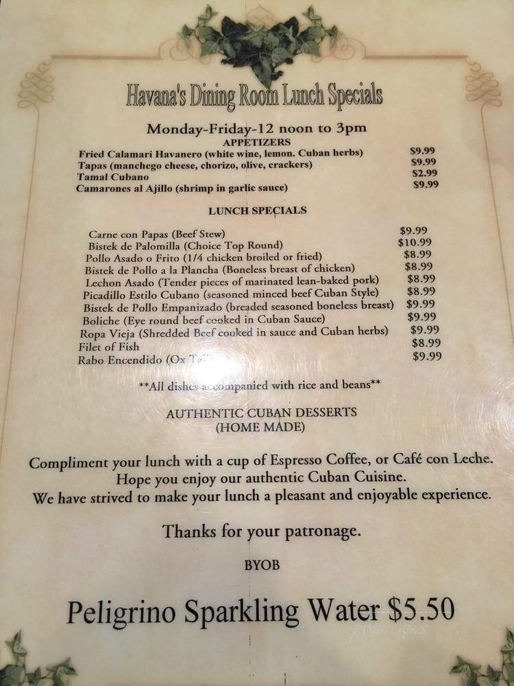Havana's Cuban Cafe - Edgewater, NJ menu_pic