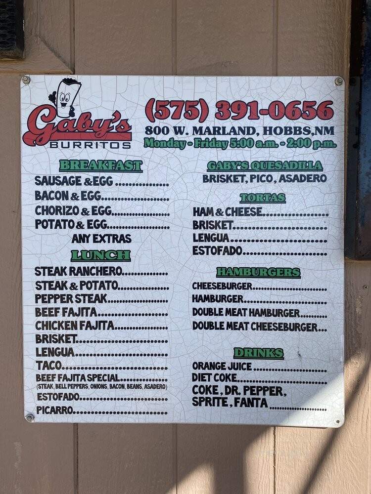 Gabe's Burrito - Hobbs, NM menu_pic