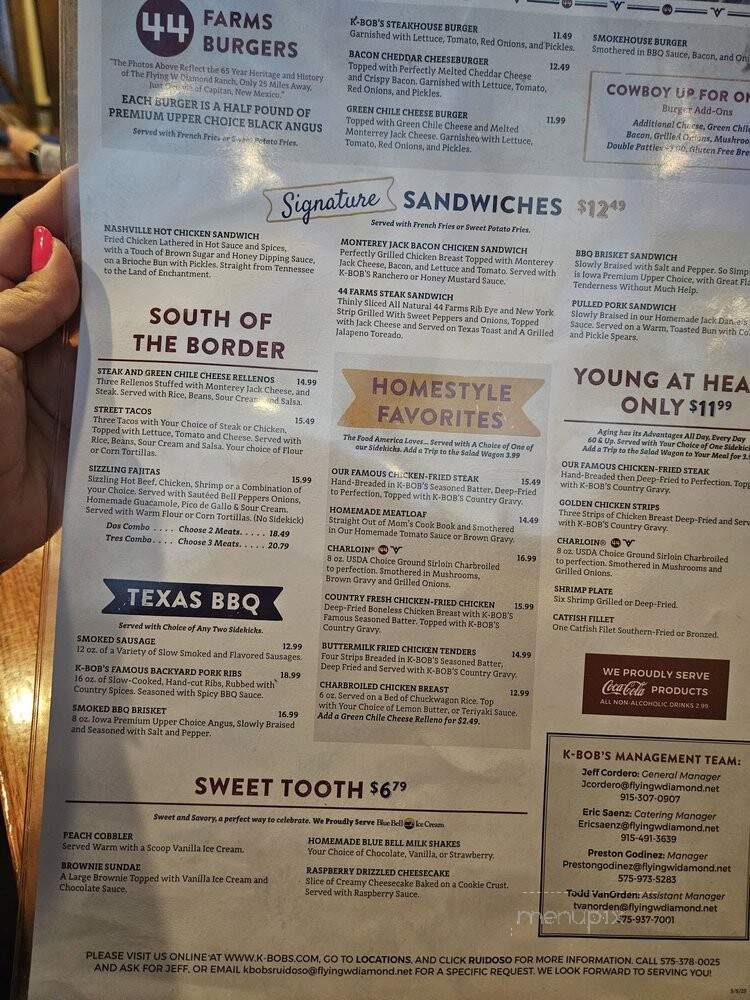 K-Bob's Steakhouse - Ruidoso, NM menu_pic