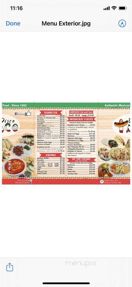 Disco Taco - Ruidoso Downs, NM menu_pic
