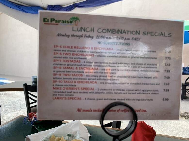 El Pariso Mexican Restaurant - Ruidoso, NM menu_pic