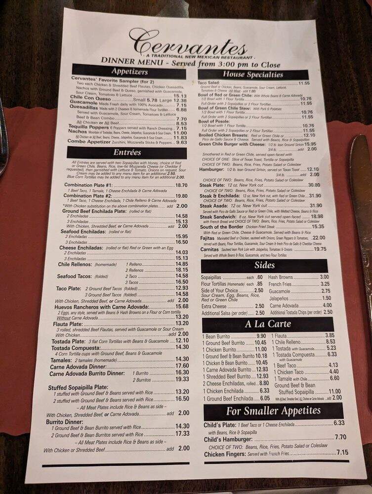 Cervantes Restaurant & Lounge - Albuquerque, NM menu_pic