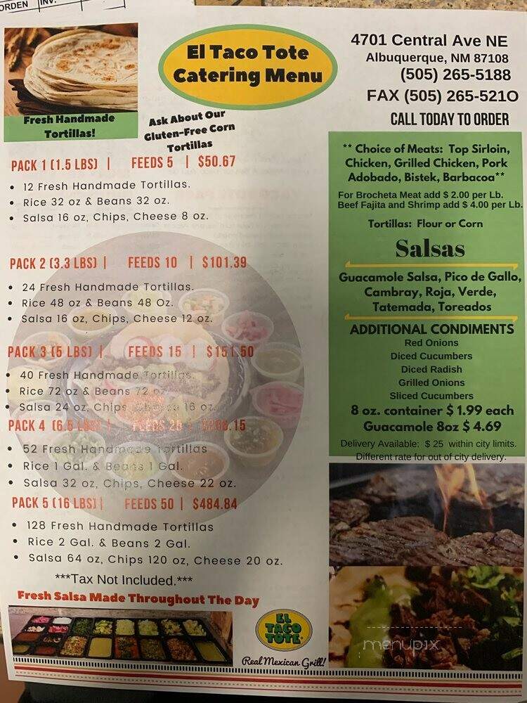 El Taco Tote - Albuquerque, NM menu_pic