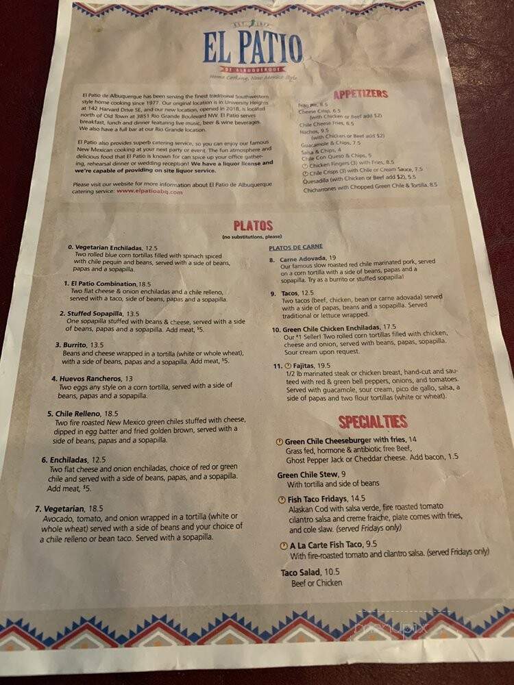 El Patio De Albuquerque - Albuquerque, NM menu_pic