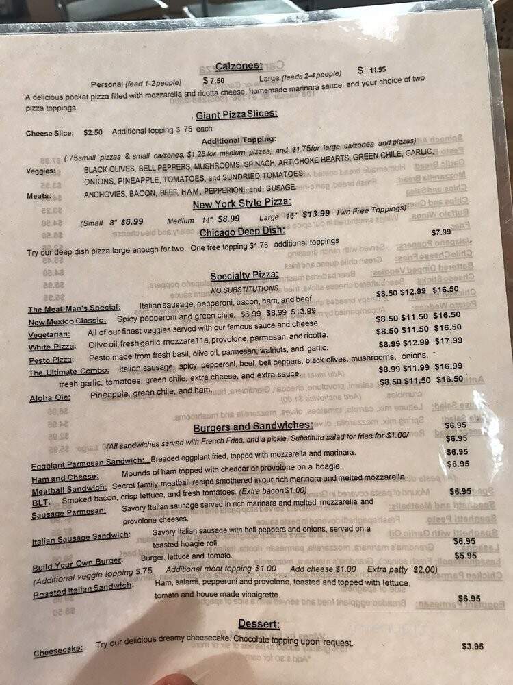 Carraro's Pizza & Italian Rest - Albuquerque, NM menu_pic