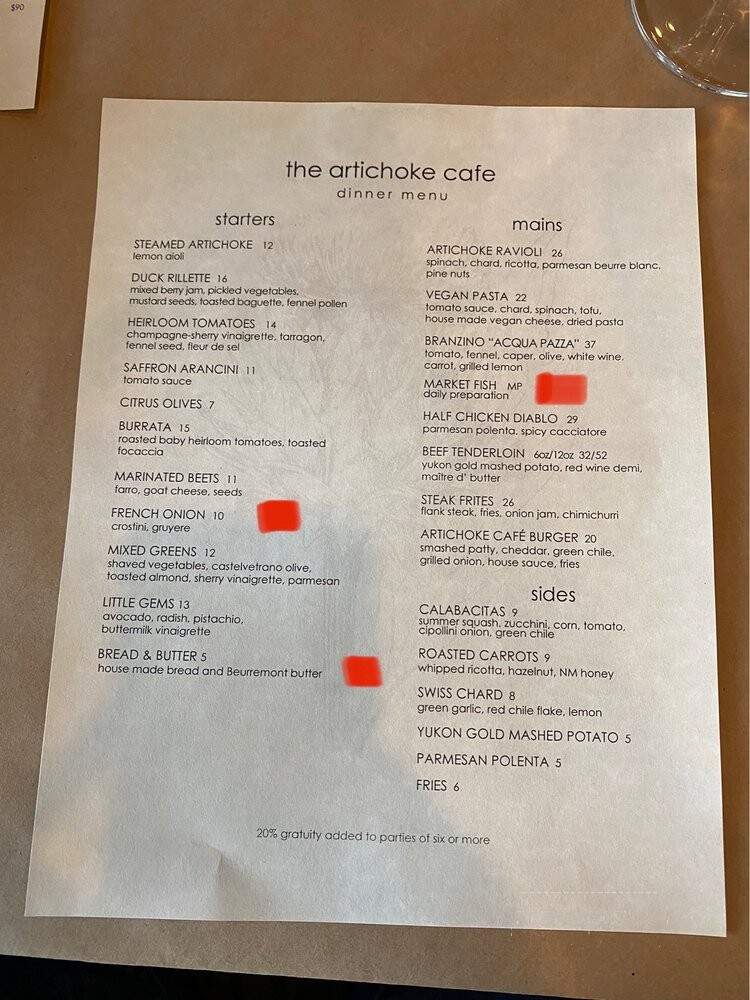Artichoke Cafe - Albuquerque, NM menu_pic