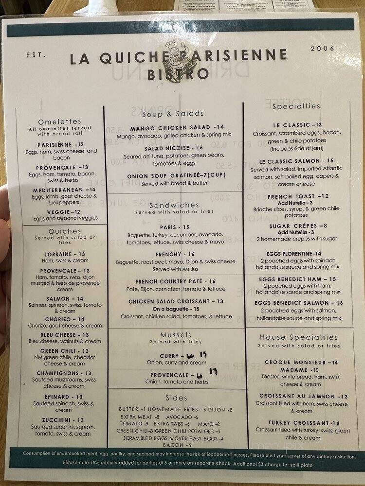 Le Quiche Parisienne Bistro - Albuquerque, NM menu_pic