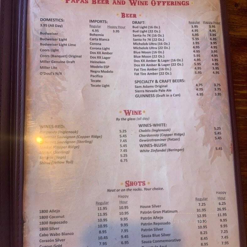 Papa Felipe's Mexican Restaurant - Albuquerque, NM menu_pic