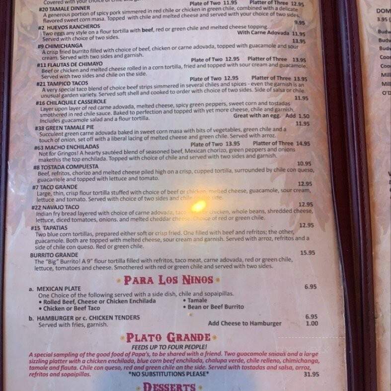 Papa Felipe's Mexican Restaurant - Albuquerque, NM menu_pic