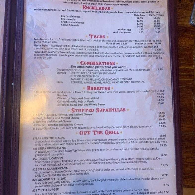 Papa Felipe's Mexican Restaurant - Albuquerque, NM menu_pic