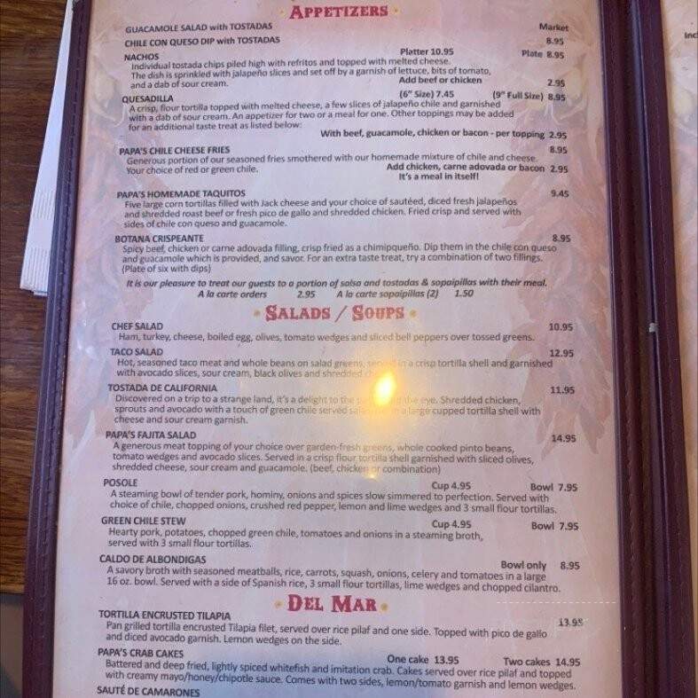Papa Felipe's Mexican Restaurant - Albuquerque, NM menu_pic