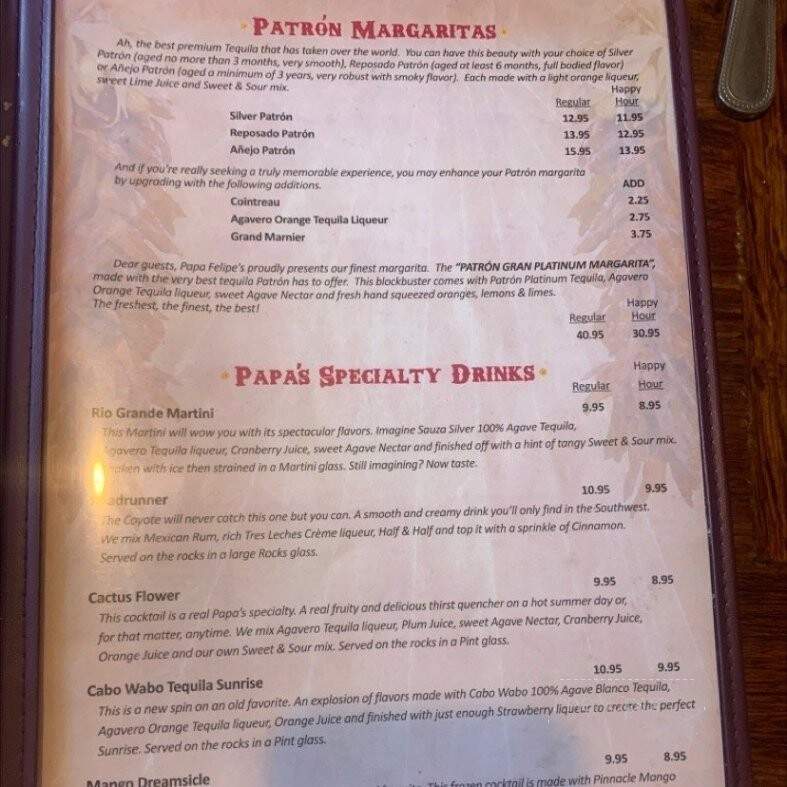 Papa Felipe's Mexican Restaurant - Albuquerque, NM menu_pic