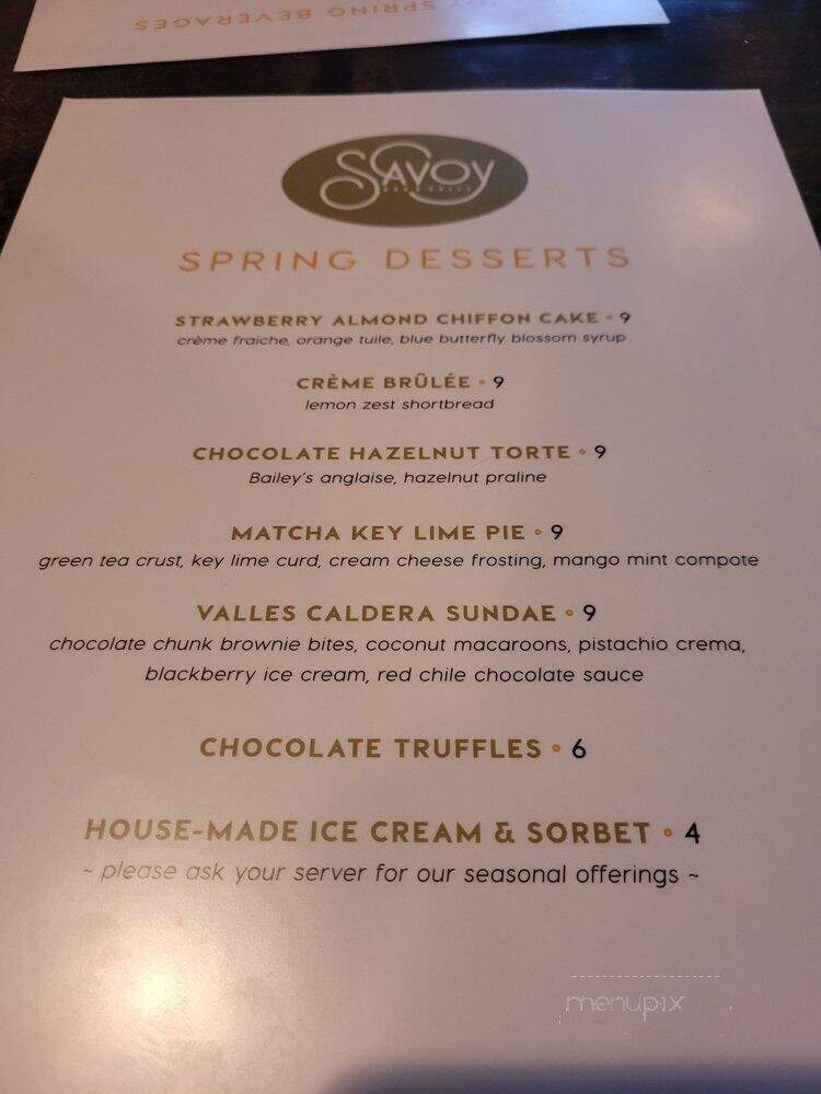 Savoy Bar & Grill - Albuquerque, NM menu_pic