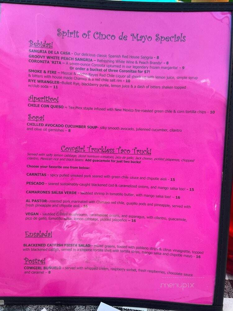 Cowgirl Pick-Up - Santa Fe, NM menu_pic