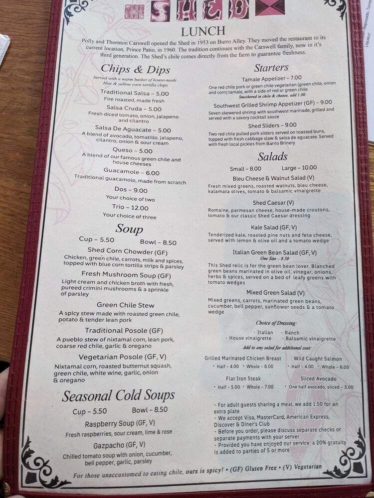 The Shed Creative Cooking - Santa Fe, NM menu_pic