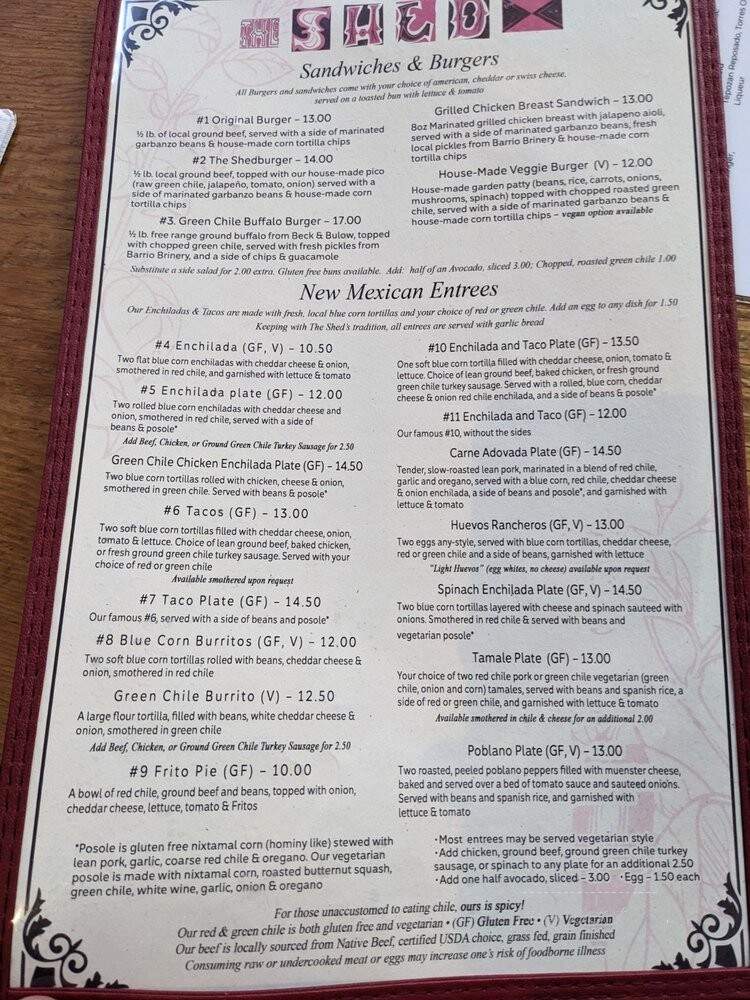 The Shed Creative Cooking - Santa Fe, NM menu_pic