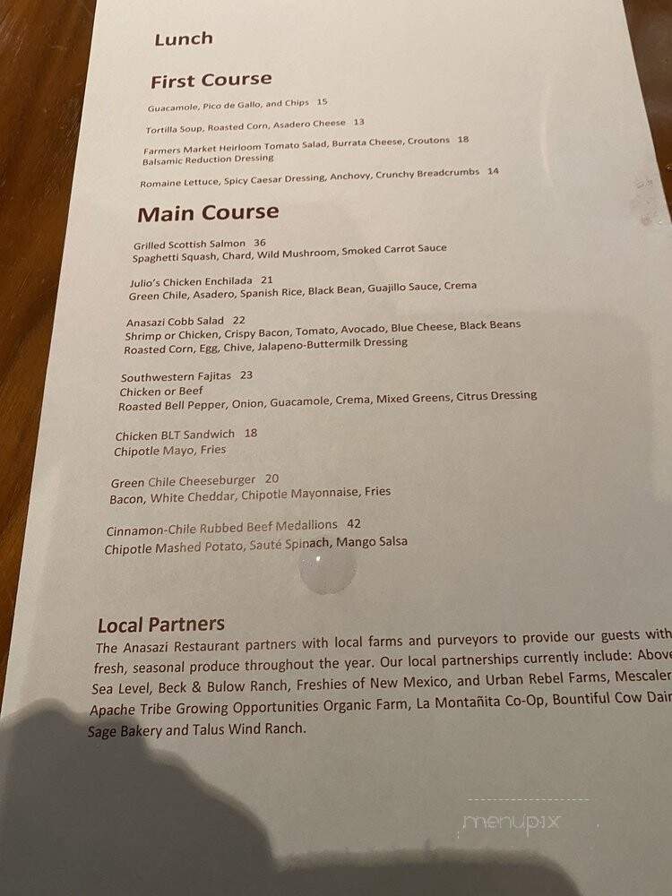 Anasazi Restaurant at Rosewood Hotel - Santa Fe, NM menu_pic