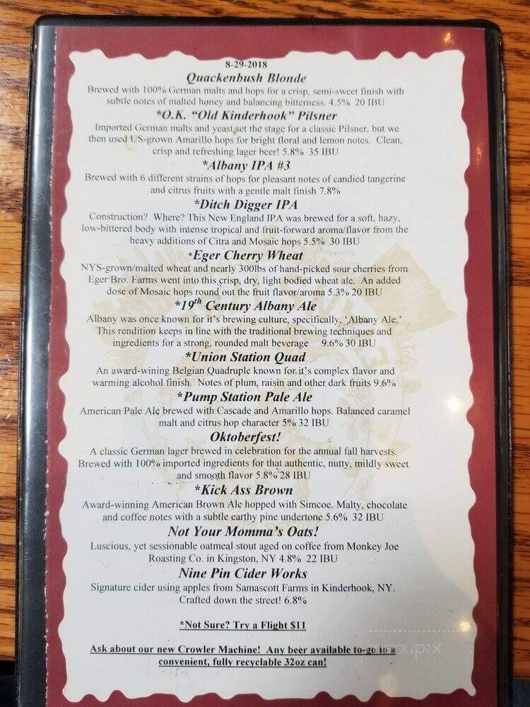 Albany Pump Station-Ch Evans - Albany, NY menu_pic