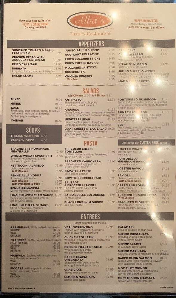 Alba's Restaurant & Pizza - Astoria, NY menu_pic