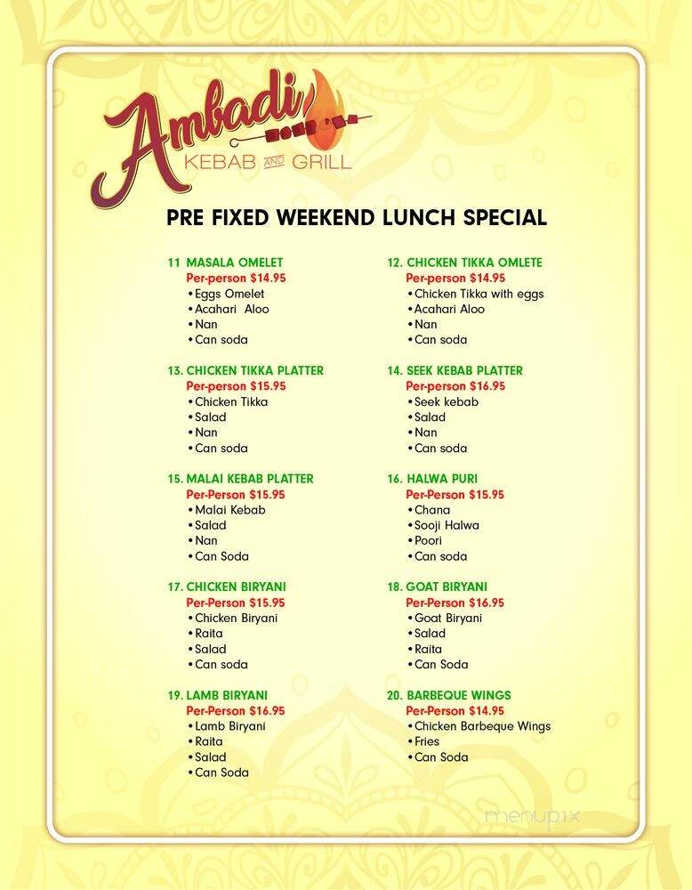 Ambadi Indian Restaurant - White Plains, NY menu_pic