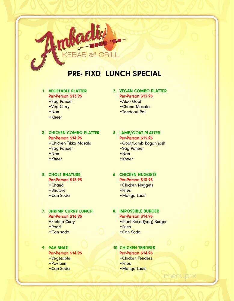 Ambadi Indian Restaurant - White Plains, NY menu_pic