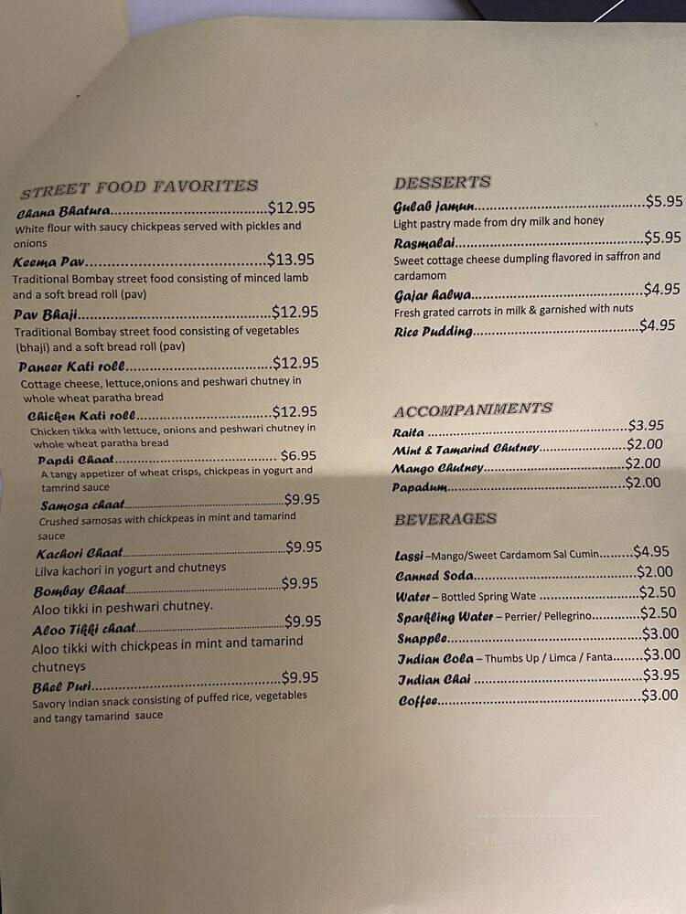 Bombay's Indian Cuisine - New York, NY menu_pic