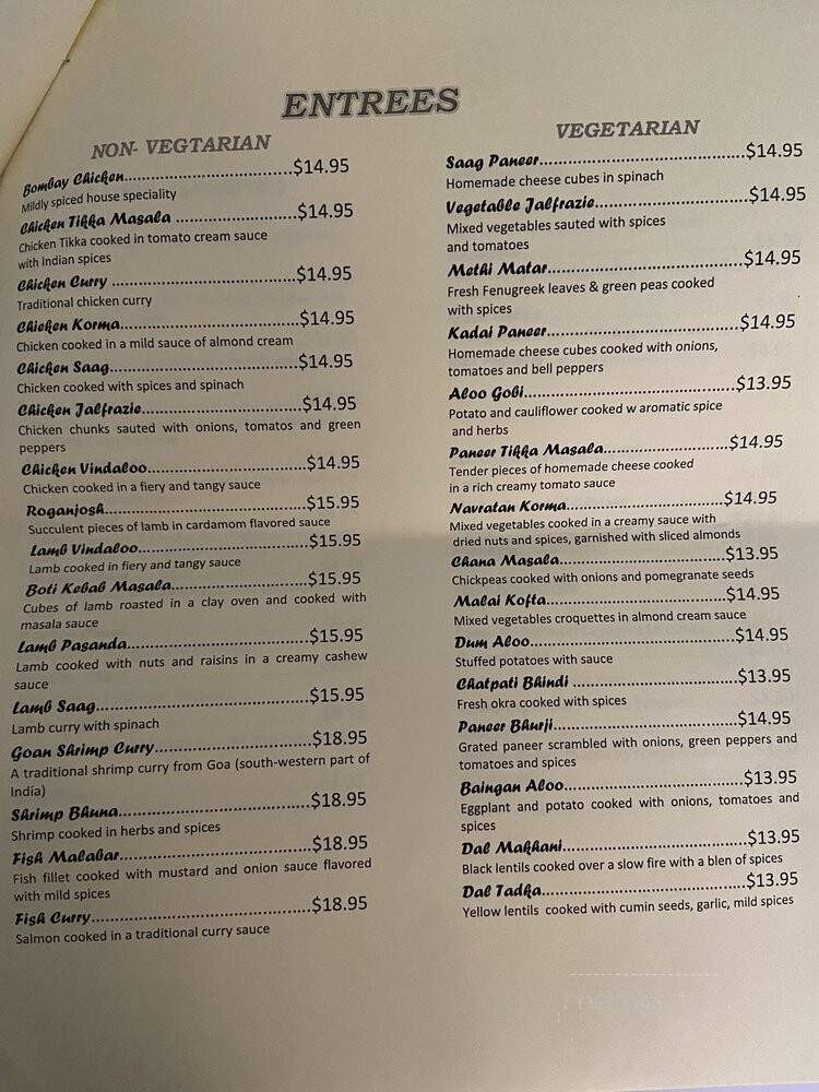 Bombay's Indian Cuisine - New York, NY menu_pic