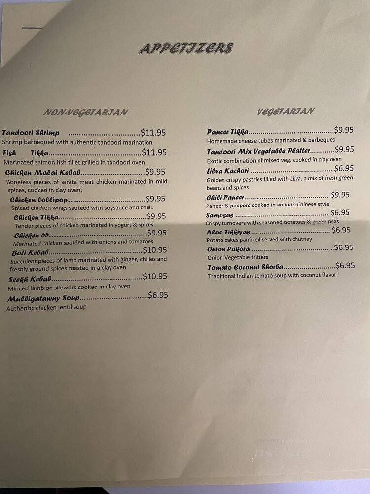 Bombay's Indian Cuisine - New York, NY menu_pic