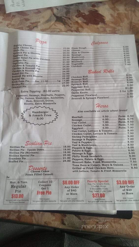 Andrews Pizzeria - Middle Village, NY menu_pic