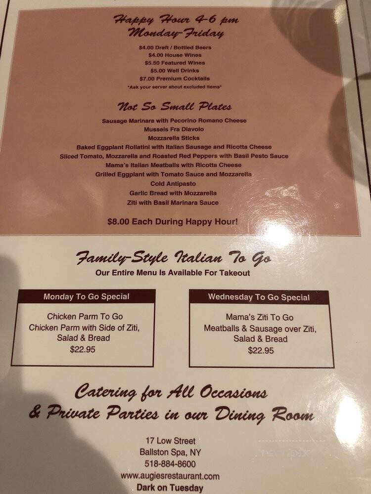 Augie's Family Style Italian - Ballston Spa, NY menu_pic