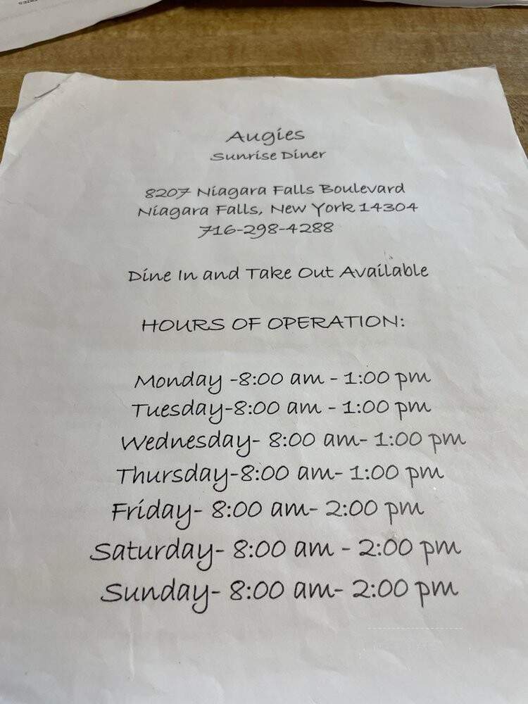 Augie's Sunrise Diner - Niagara Falls, NY menu_pic