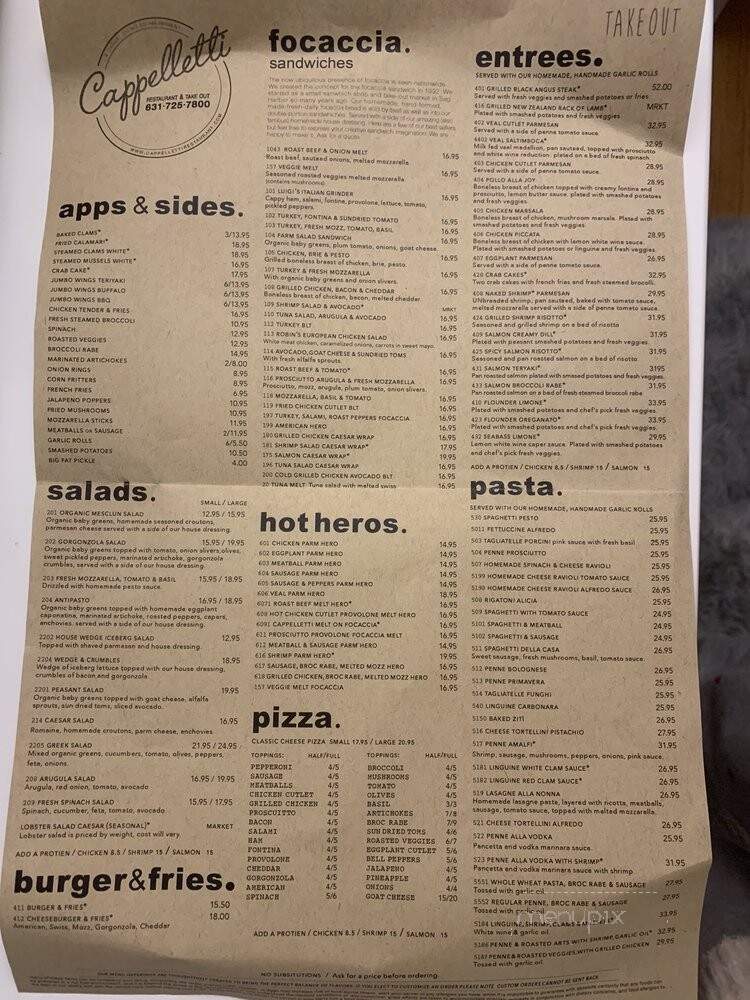 Cappelletti Italian Grill - Sag Harbor, NY menu_pic