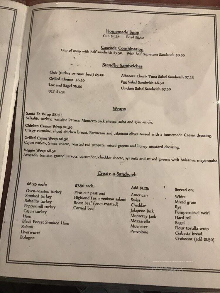 Cascades - Hudson, NY menu_pic