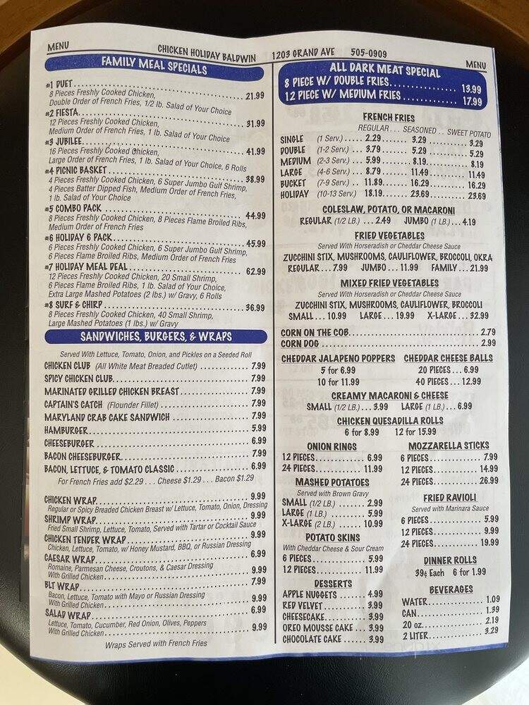 Chicken Holiday - North Baldwin, NY menu_pic
