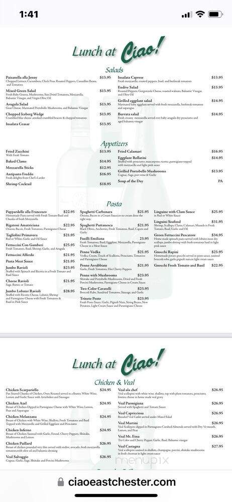 Ciao Restaurant - Eastchester, NY menu_pic