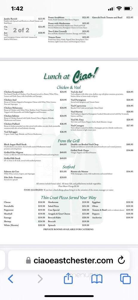 Ciao Restaurant - Eastchester, NY menu_pic