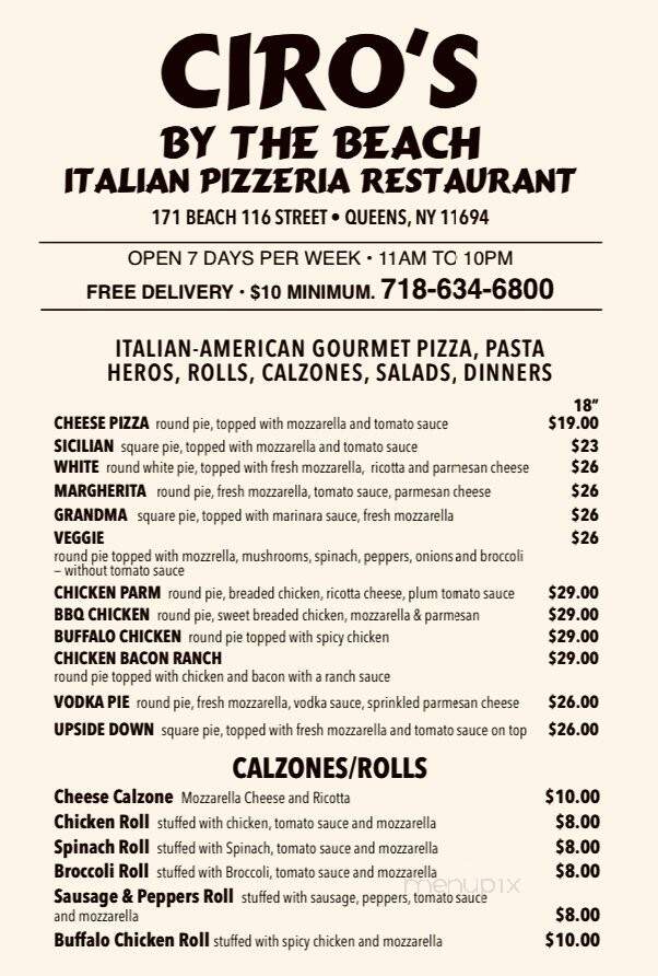 Ciro's Pizza - Rockaway Park, NY menu_pic