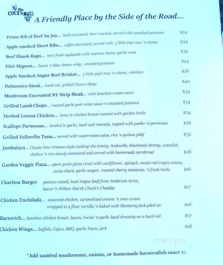 Cock 'n Bull Restaurant - Galway, NY menu_pic