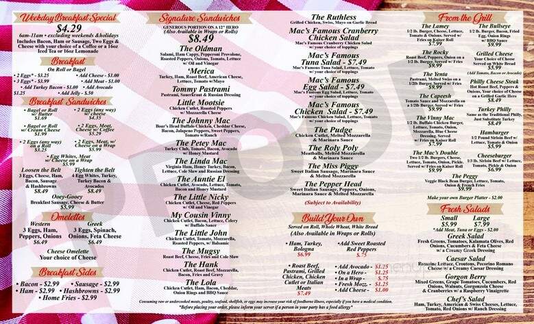 Mac's Countryside Deli & Caterers - Middle Island, NY menu_pic