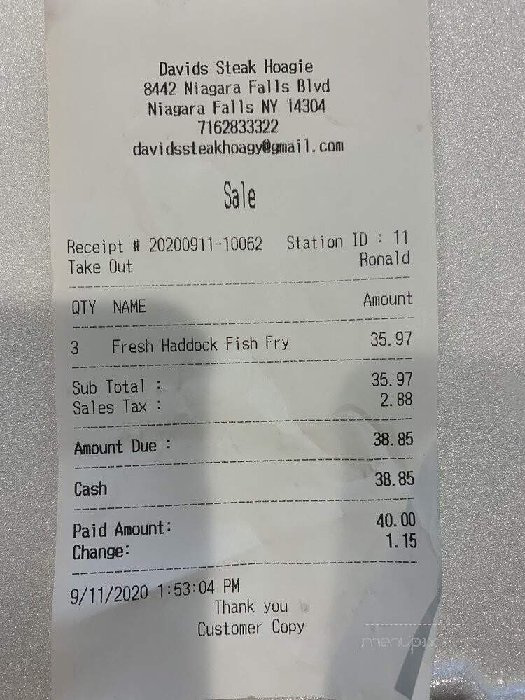 David's Home-Steak Hoagy - Niagara Falls, NY menu_pic