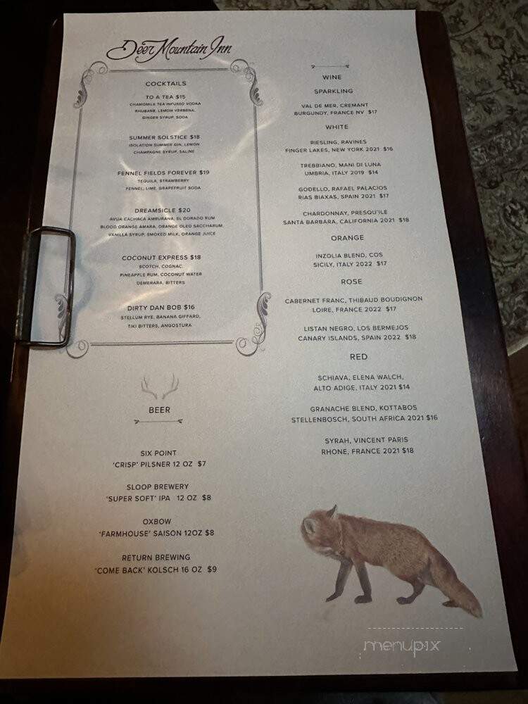 Deer Mountain Inn - Tannersville, NY menu_pic