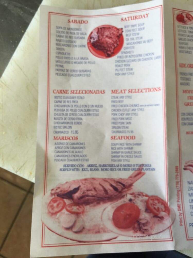 El Canario Restaurant - Brooklyn, NY menu_pic