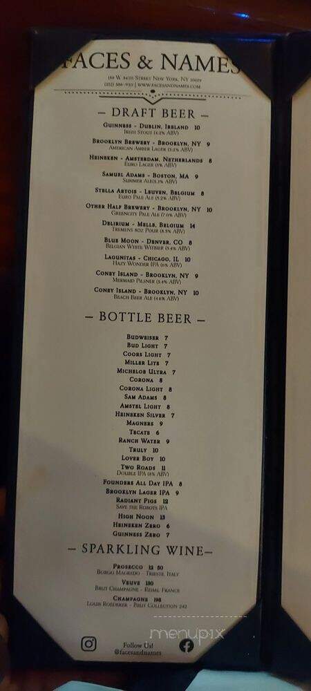Faces & Names - New York, NY menu_pic